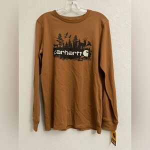 Carhartt Boys Long Sleeve Outdoor Graphic Tee Brown Size Large